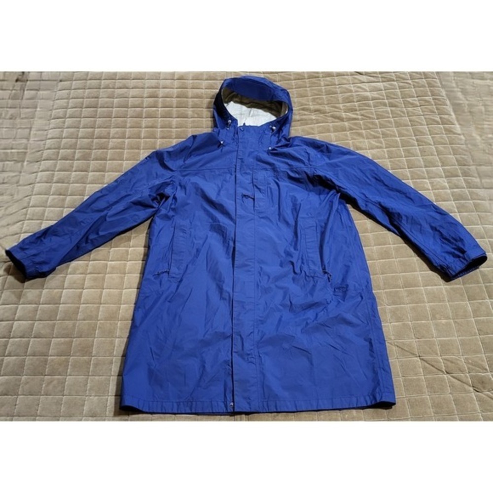 LL Beans Women's Trail Model Rain Coat Blue Long Full Zip Jacket Size Large Flaw